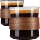 PARACITY Espresso Cups Set of 2 with Wooden Ring, 8 OZ High Borosilicate Espresso Shot Glass, Clear Small Expresso Shots Cup, Espresso Accessories
