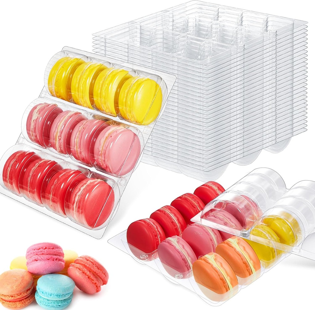 Sherr 12 Pcs Macaron Boxes Clear Plastic Macaron Storage Containers Macaroon Packaging Display Trays for Cookie, Wedding, Party Gifts