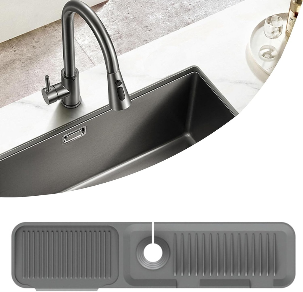Kitchen Sink Splash Guard Silicone Faucet Handle Drip Catcher Tray Sink Protector for Kitchen Sink Sponge Holder for Kitchen Sink Faucet Mat Fits Faucet Tube within 2.5" (dark grey, 24'')