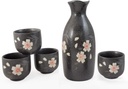Happy Sales HSSS-WPB20, Black Porcelain Sake set Pink Blossom Design