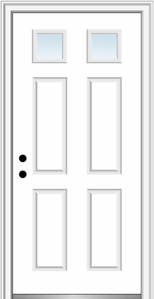 National Door Company, Steel, Primed, Right-Hand Inswing, Clear Glass, 2-1/4 Lite 4-Panel, Single Prehung Front Door, 34" x 80"