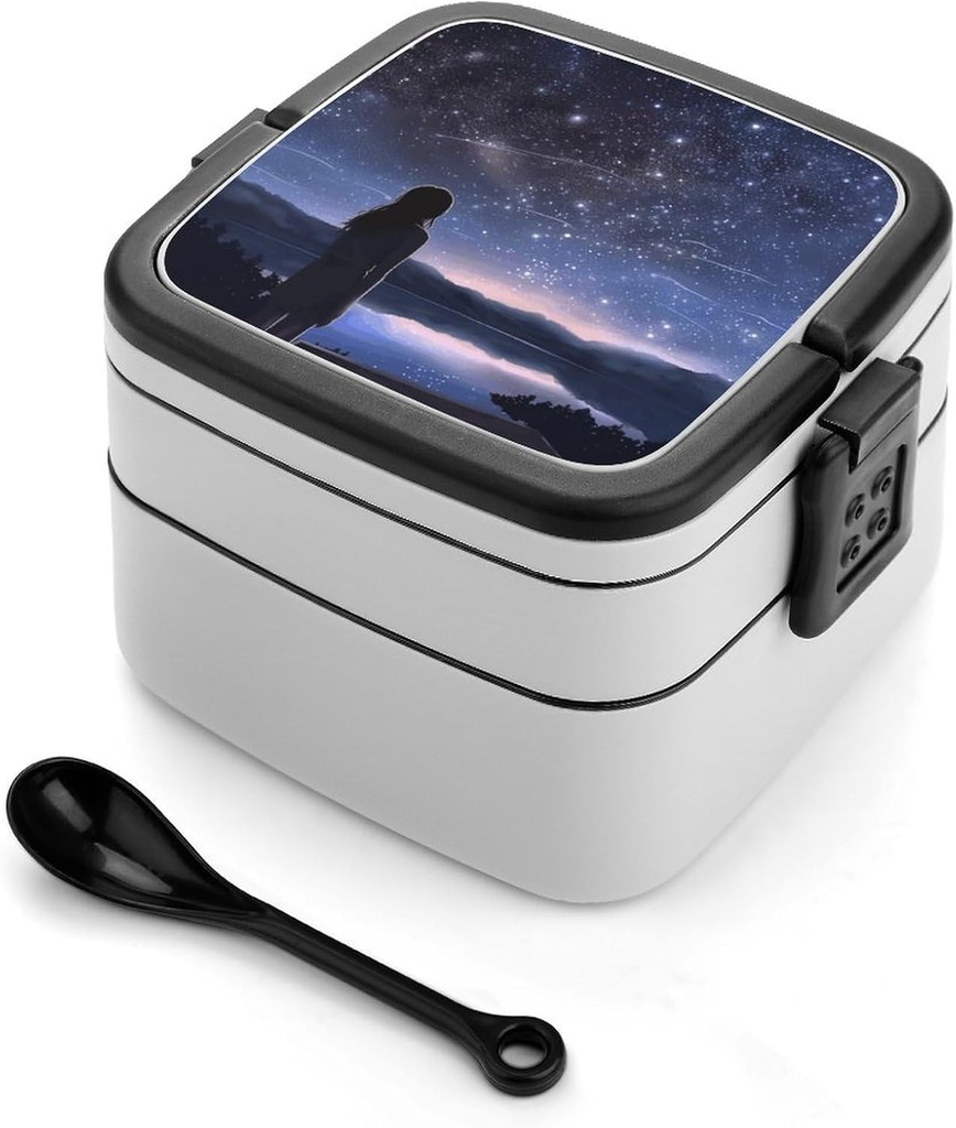 Girl Looking at Stars Bento Box Large Capacity Double Layer Lunch Boxes Portable Leakproof Meal Box Stackable Lunch Container For Work Picnic Camping