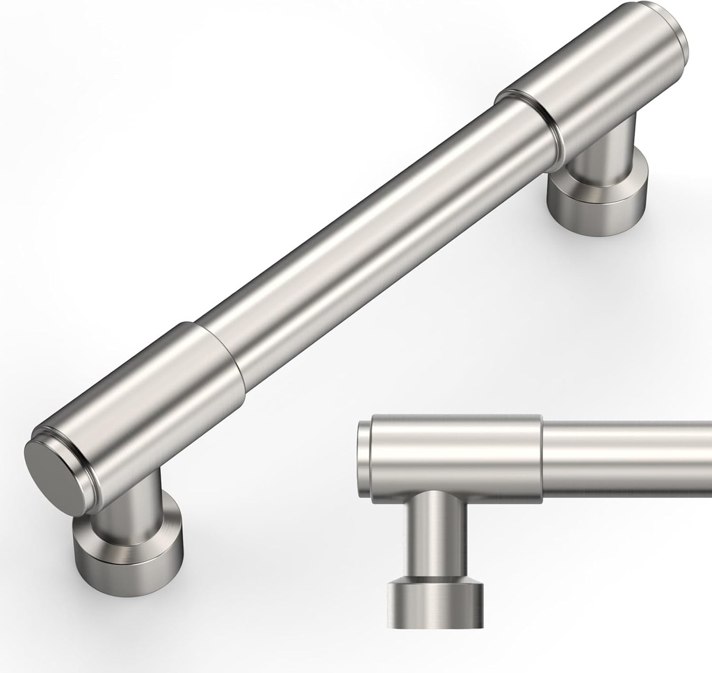 Amerdeco 10 Pack Brushed Satin Nickel Cabinet Pulls 3.75 Inch(96mm) Hole Center Drawer Pulls Cabinet Hardware Kitchen Cabinet Handles for Bathroom ZH0075