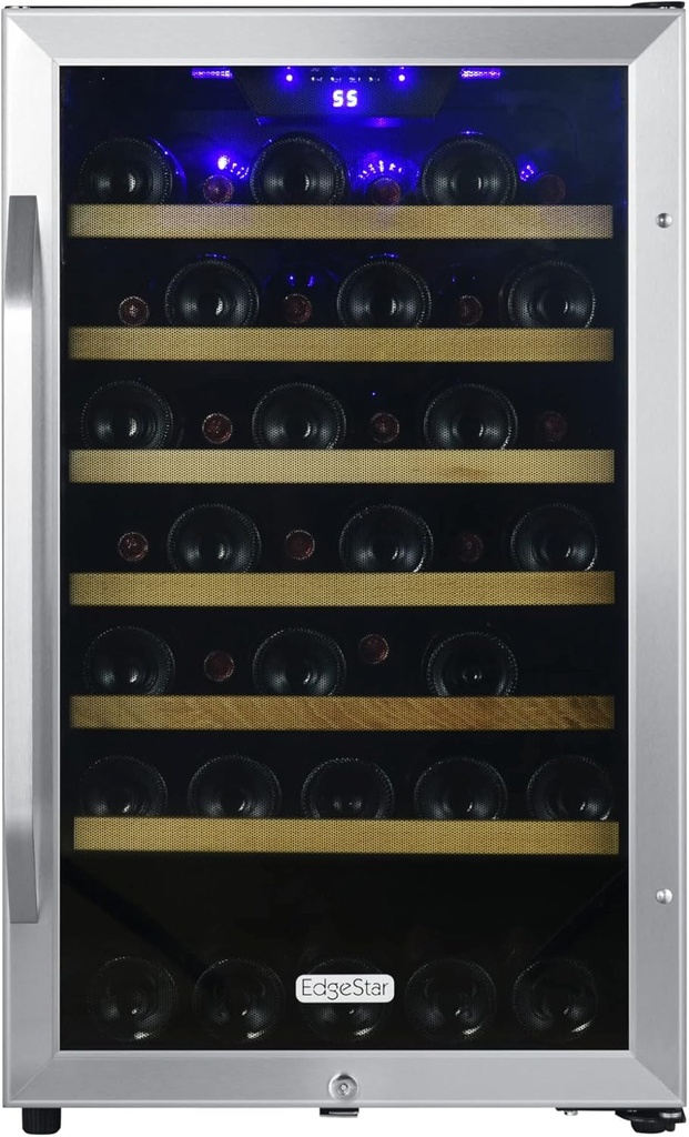 EdgeStar CWF440SZ 20 Inch Wide 44 Bottle Capacity Free Standing Wine Cooler with Reversible Door and LED Lighting