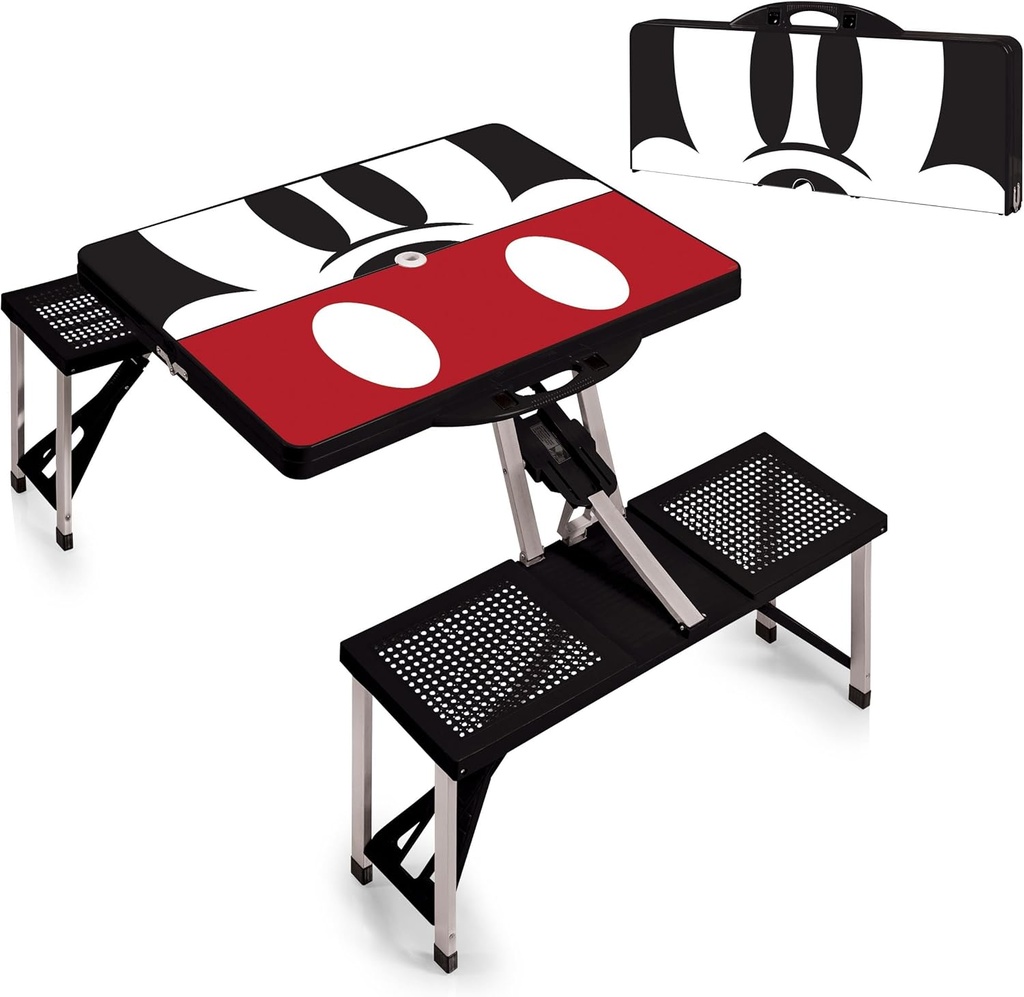 Picnic Time Disney Nightmare Before Christmas Jack Folding Picnic Table with Seats, Collapsible Aluminum Table and Bench Set with Umbrella Hole