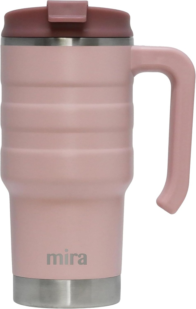 MIRA 20 oz Insulated Travel Mug - Stainless Steel Coffee Cup with Spill-Proof Flip Lid & Handle - Hot/Cold Car Tumbler - Punch