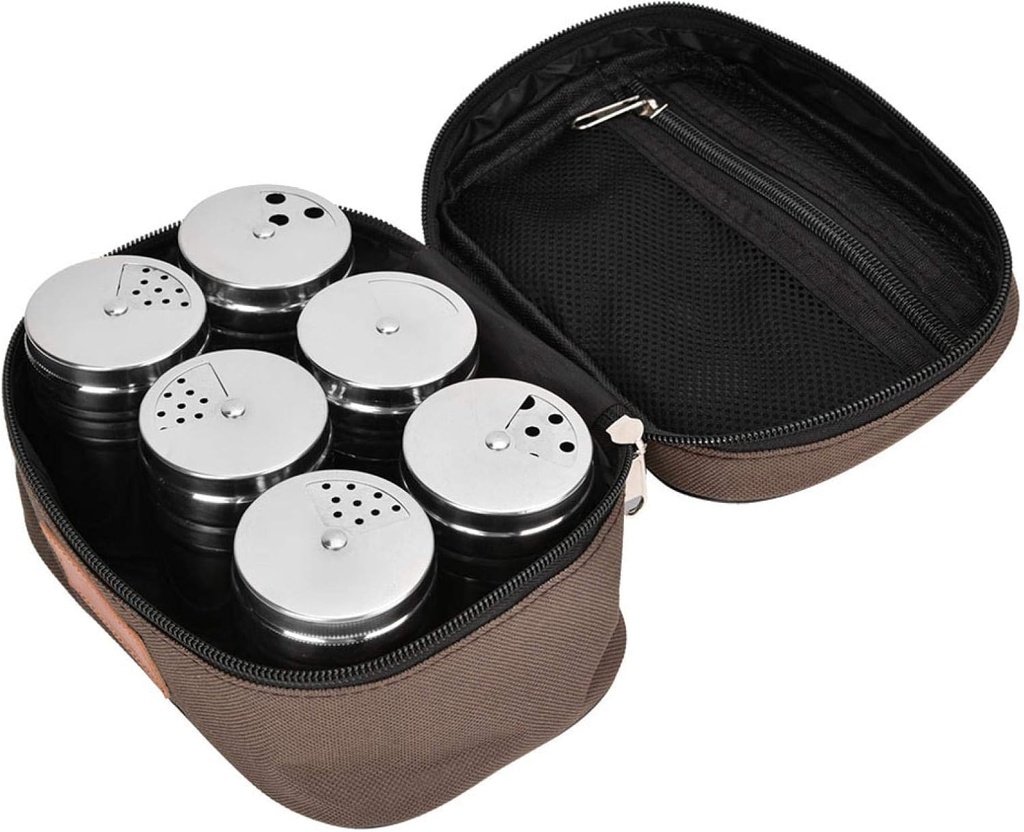 Set of 6 Seasoning Jars Portable Storage Bag Dry Condiment Dispenser Fit for Outdoor Barbecue Camping Picnic