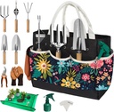 22Pcs Gardening Tools Set for Women Heavy Duty Garden Hand Tool Kit Gardener Gifts for Beginner Gardening Accessories with Tote Bag/Shovel/Repotting Mat/Plant Labels/Gloves-Black