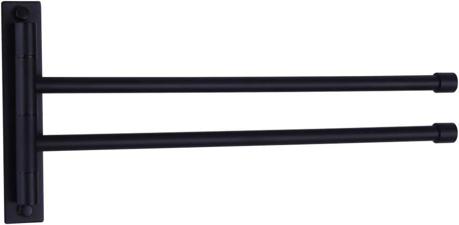 GERZWY Bathroom Swing Arm Towel Bars 2-Arm Wall Mount Stainless Steel Bath Towel Rack Hanger Towel Holder Organizer Matte Black HYG02-BK