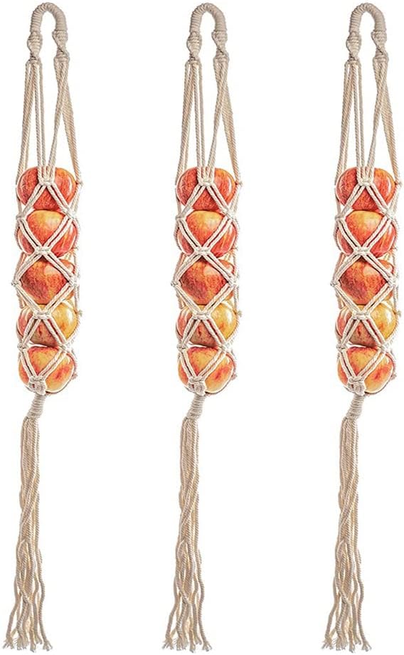 3 Macrame Hanging Fruit Basket Storage Wall Hanging Storage Boho Kitchen Decoration