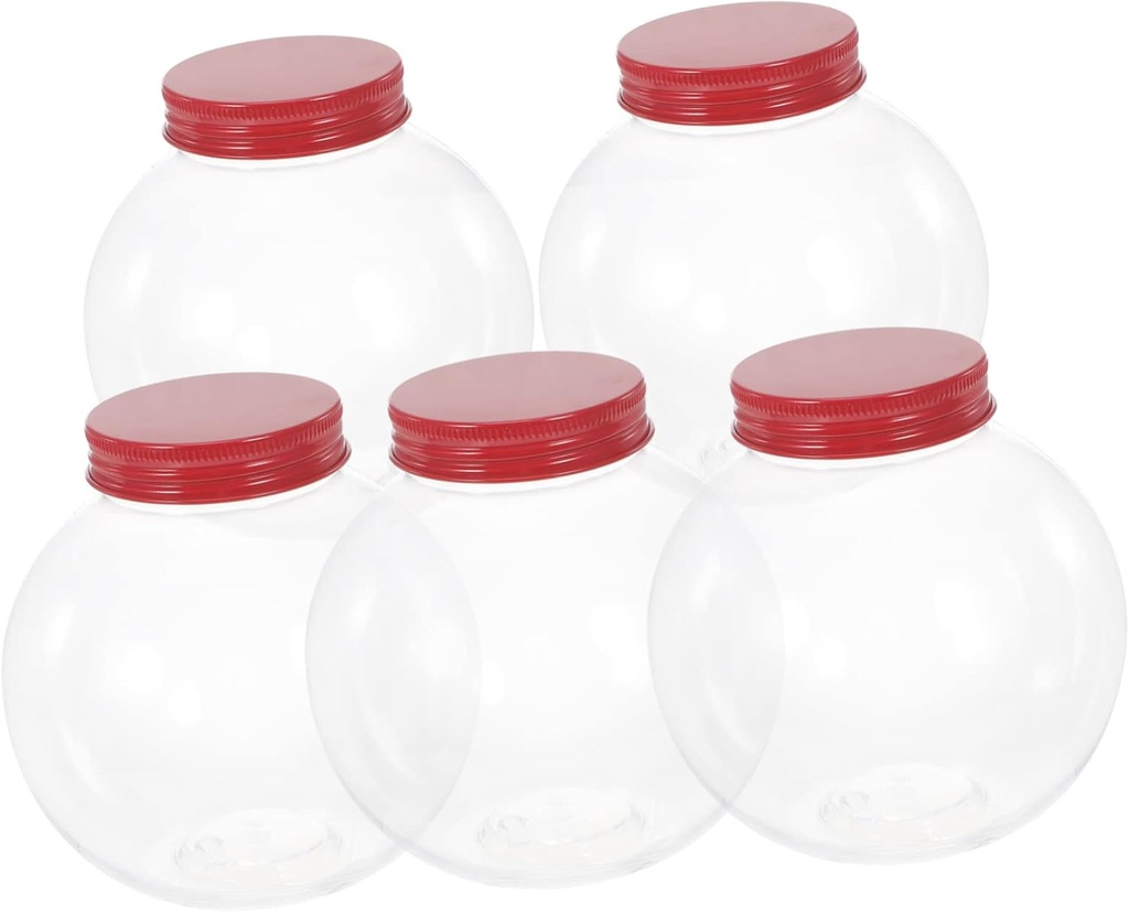 PRETYZOOM 5pcs Christmas Candy Jars with Red Sealed Lids Transparent Ball Shaped Treat Containers for Party Supplies and Holiday Celebrations