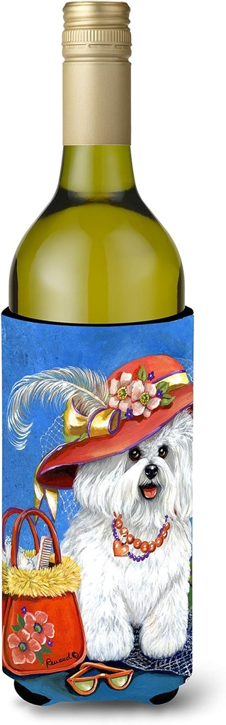 Caroline's Treasures PPP3023LITERK Bichon Frise Mademoiselle Wine Bottle Hugger Bottle Cooler Sleeve Hugger Machine Washable Collapsible Insulator Beverage Insulated Holder