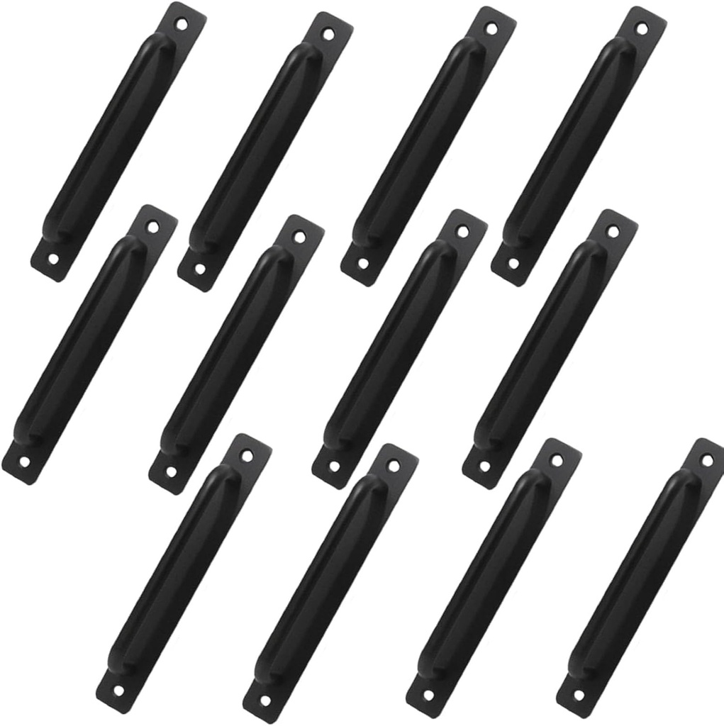 LGEGE Barn Door Handle 12 Pcs Set, Black Aluminum Alloy Cabinet Handles,14.8cm Handles with Screws for Sliding Gate Wardrobe Cupboard Drawer Cabinet Closet Shed