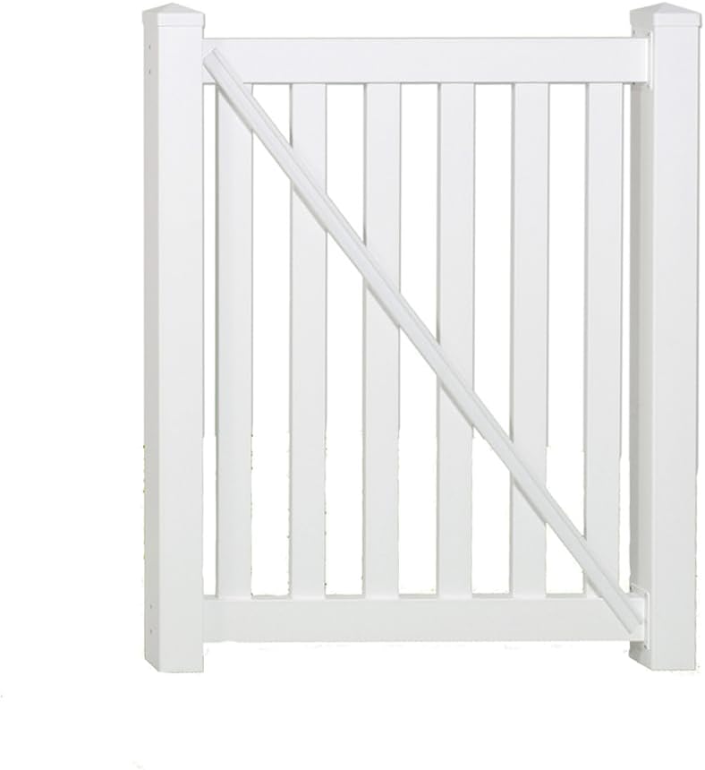Weatherables Captiva 4’ H x 48" L Vinyl Fence Gate Kit – White Vinyl Gate Kit Includes Stainless Steel Hinges, Pad-Lock Latch, Fence Post with Aluminum Insert and Post Cap