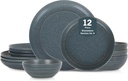 Stone Lain Elio 12-Piece Dinnerware Set Stoneware, Plates and Bowls Set, Dish Set for 4, Blue