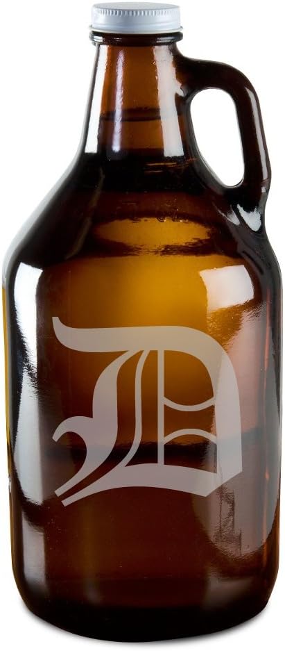 Olde English Upper Case 'D' Hand-Made Etched Glass Beer Growler 64 oz