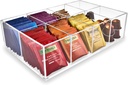 Acrylic Tea Bag Organizer - Clear Tea Storage Box, K Cup Coffee Pods Holder with 8 Compartments, Tea Station Organizer for Countertop, Modern Tea Display Stand