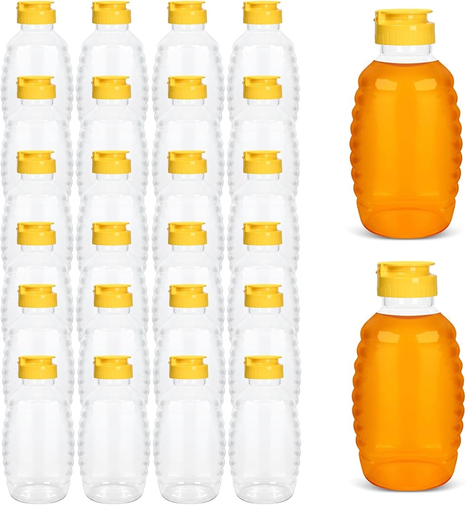 24 Pack honey bottles squeeze 16 oz,Refillable Food Grade Honey Container,Bottles With Leak Proof Flip-Top Caps,honey dispenser no drip,Suitable for storage and distribution.