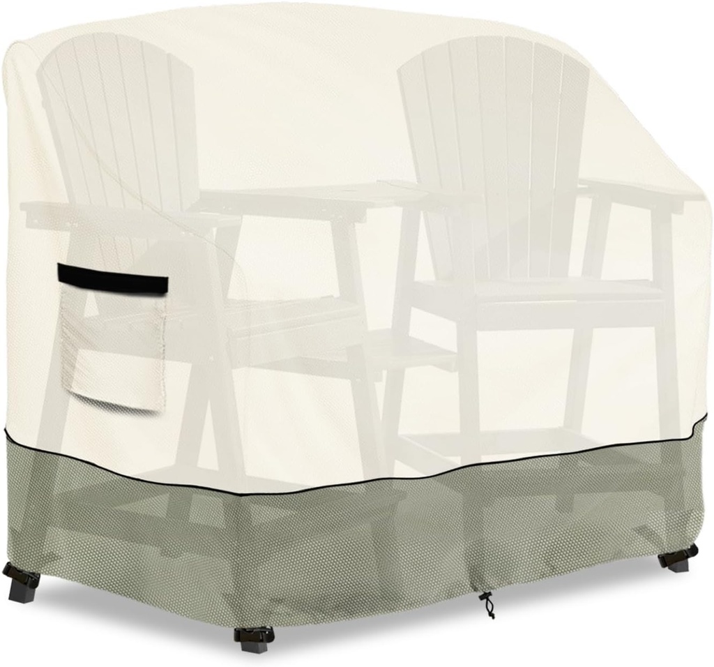 Tall Adirondack Chairs Set Cover for Poly Balcony Chair with Connecting Tray Patio Stools,100% Waterproof Heavy Duty Tall Outdoor Adirondack Chair Table Covers, Beige