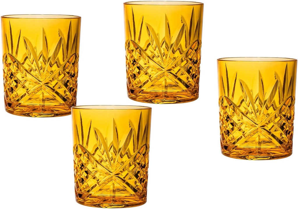 Godinger Acrylic Double Old Fashioned Glasses, Drinking Glasses, Glass Cups, Beverage Glass Cup, Shatterproof, Set of 4, Gold