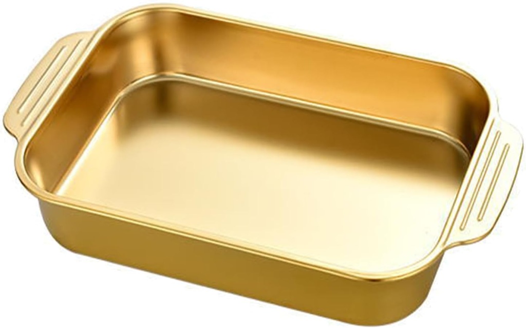 Stainless Steel Rectangular Lasagna Pan Deep Roasting Pan 33/37/41/45/51cm Fish Baking Tray Cake Pan Food Dish Steam Plate Servicing Platter Dishwasher Safe for Cooking Turkey Beef(Gold,37cm)