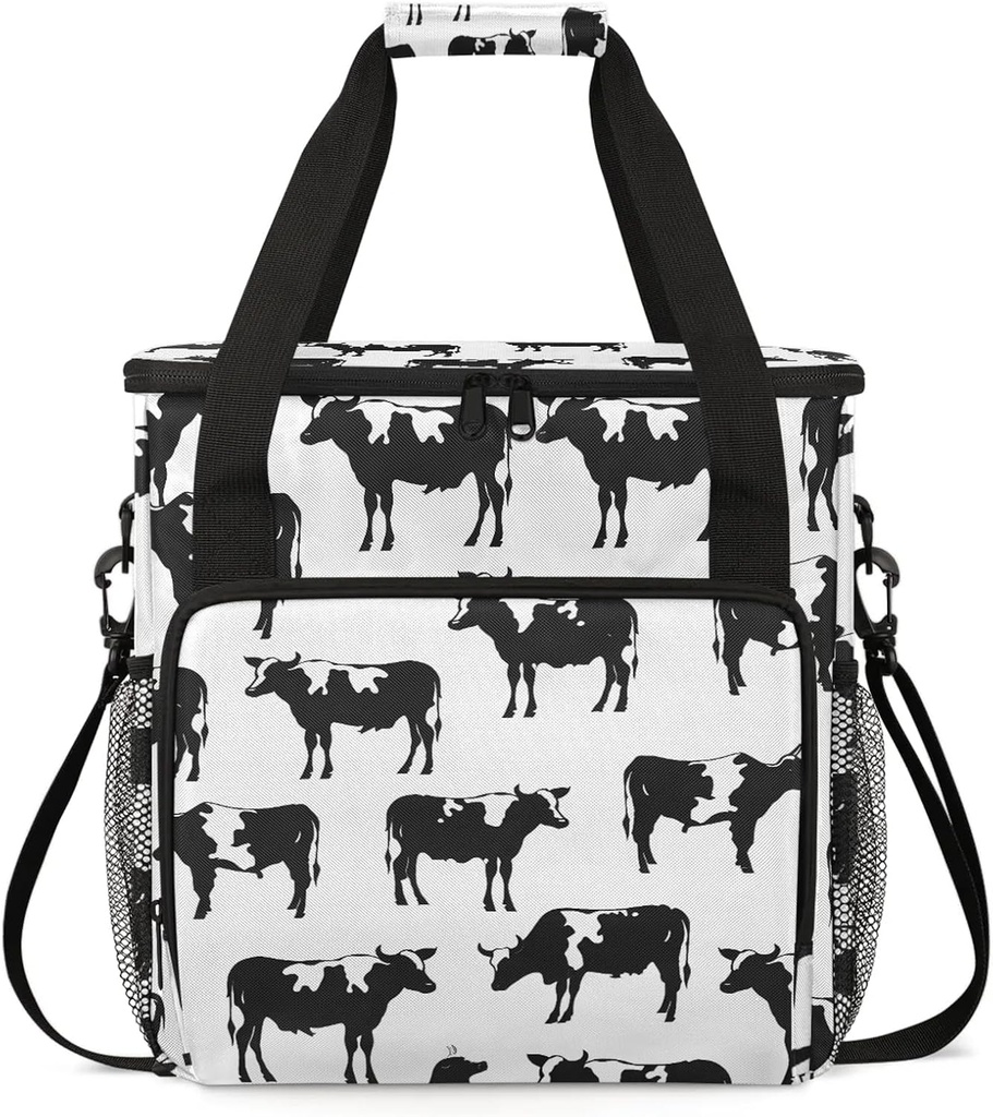 Cute Cow Travel Coffee Maker Carrying Bag, Large Organizer Storage Tote Bag Insulated Reusable Cooler Grocery Bags