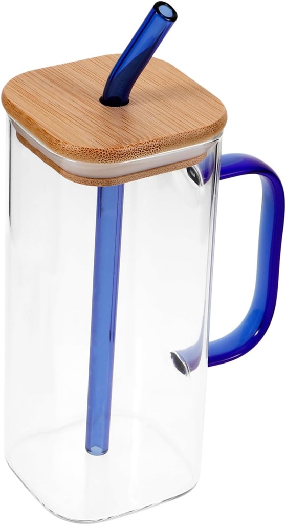 Glass Drinking Cup Bamboo Lid Straw Reusable Ice Coffee Parfait Cup for Juice Beverage Tea