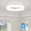 VOLISUN Low Profile Ceiling Fans with Lights and Remote, 15.7in Fandelier Ceiling Fan with Light, 3000K-6500K Dimmable Bladeless LED Fan Light, White Flush Mount Ceiling Fans with Lights for Bedroom
