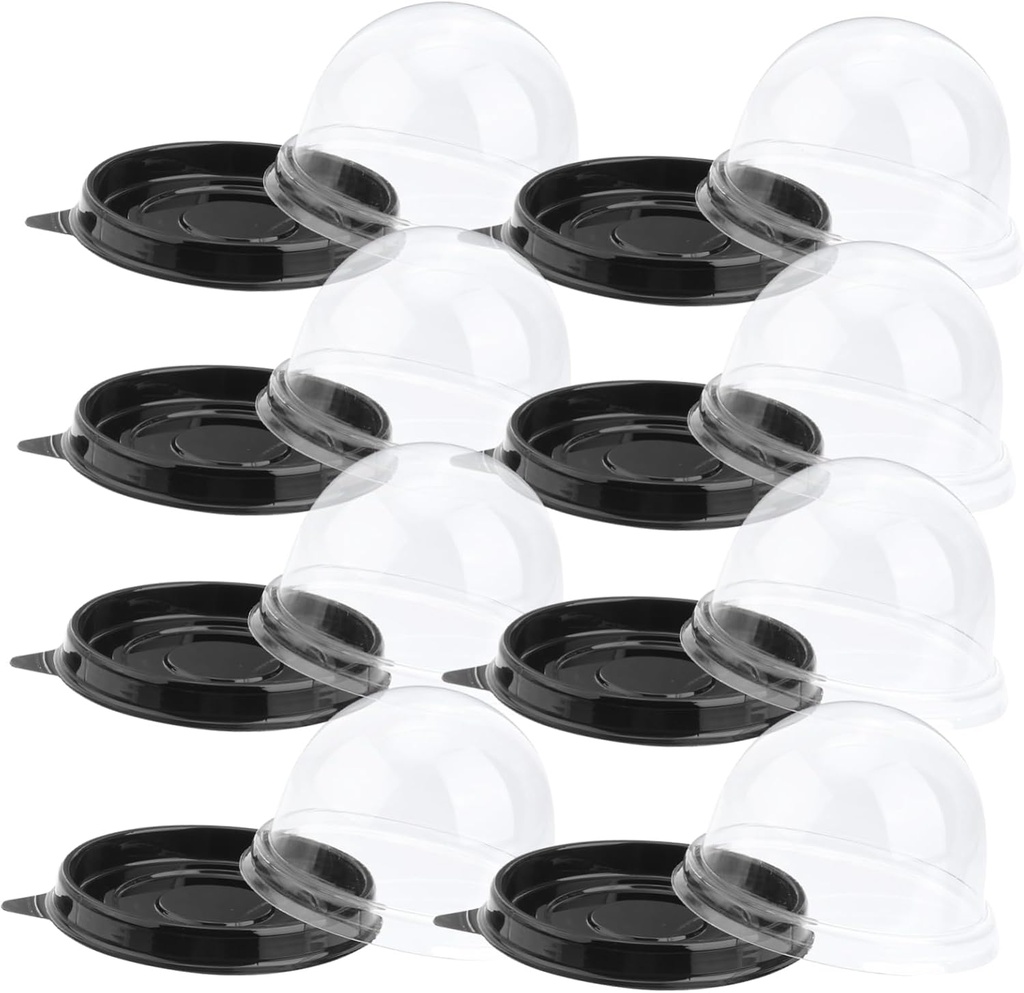 PRETYZOOM Round Egg Yolk Crisp Box 50-Piece Plastic Dessert Storage Container Lid Black for Cakes and Puddings for Parties and Events