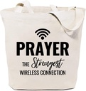Canvas Tote Bag for Women Grocery Shoulder Shopping Bags Christian Gift Prayer The Strongest Wireless Connection