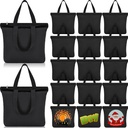 Silkfly Canvas Tote Bags Bulk Blank Cotton Canvas Bag with Zipper Handles Reusable Plain Grocery Makeup Handbag for DIY(16.5x13.4'',Black,15 Pcs)