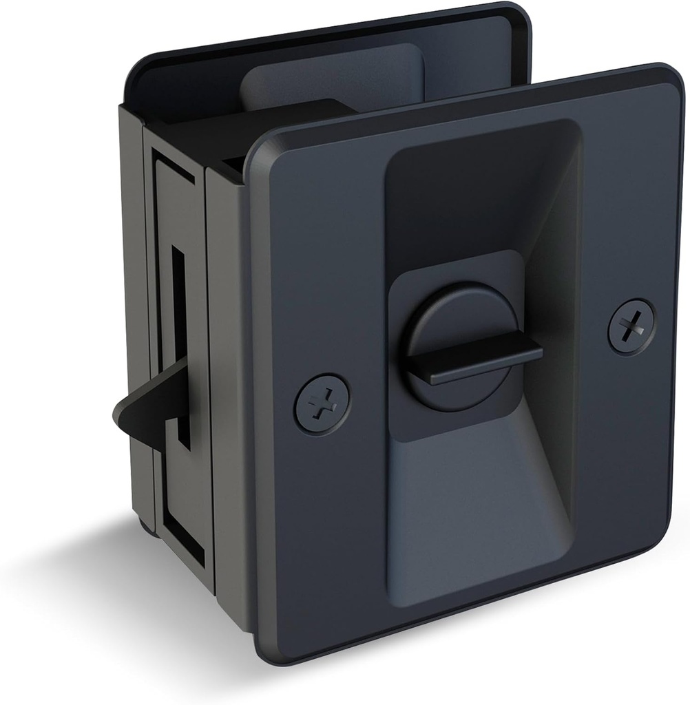 JUBEST Privacy Pocket Door Lock with Pull, Install Quickly and Easily, Replace Old or Damaged Sliding Door Locks, 2-23/32"x2-1/2, for 1-3/8" to 1-4/7" Thickness Door, Black