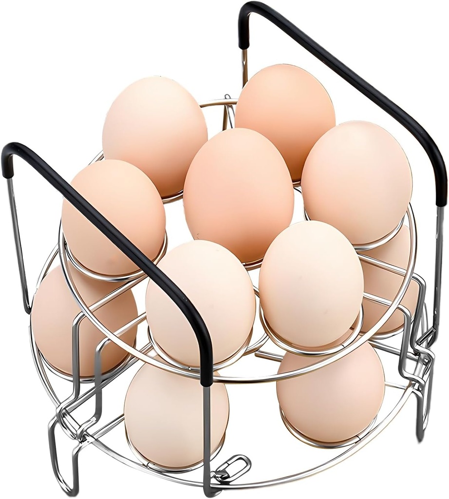 Egg Steamer Rack,Stainless Steel Egg Cooking Rack with Heat Resistant Silicone Handles for Instant Pot Accessories Fit 6,8 Qt Pressure,Cooks 14 Eggs,Stackable Steaming Holders for Eggs, 2 Layer