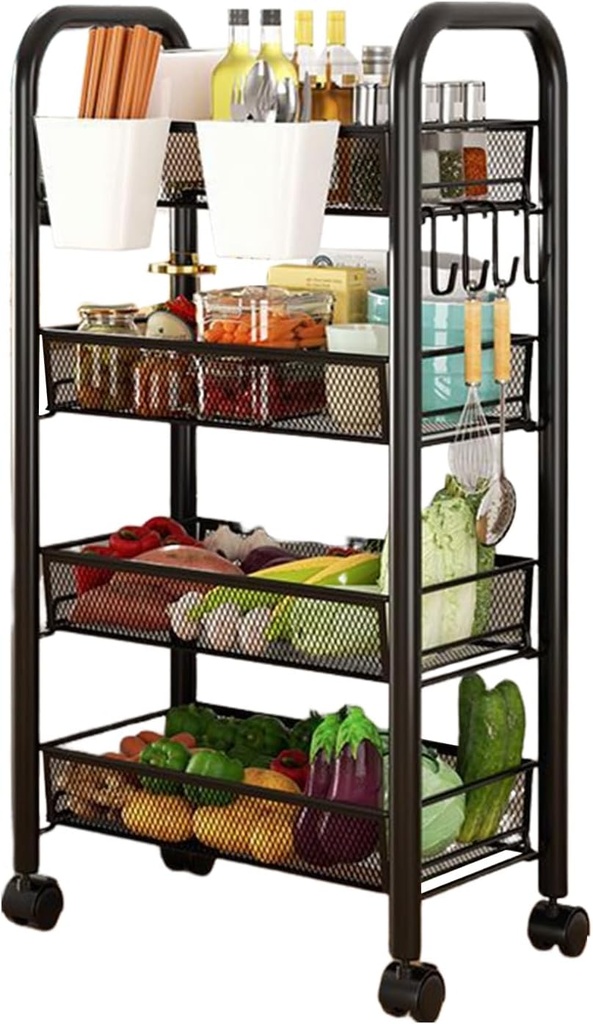 Fruit Basket for Kitchen, Fruit Vegetable Storage Basket, Standing Baskets for Kitchens Floor, 5-Tier Stackable Fruit Vegetable Storage Basket Stand on Wheel for Kitchen, Pantry Black 4