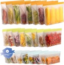 24 Pack Reusable Food Storage Bags,Leakproof Freezer Bags BPA Free Stand Up Sandwich Bags for Lunch Salad Fruit Travel,Dishwasher Safe(8 Gallon,8 Sandwich,8 Snack)