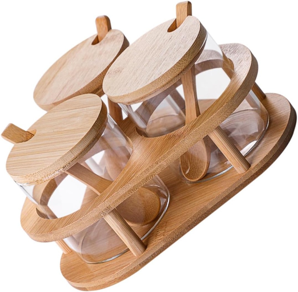 1set Glass Seasoning Container Bamboo Spoon and Lid Kitchen Spice Jar Set for Condiments Food Storage and Organizing Seasoning Box