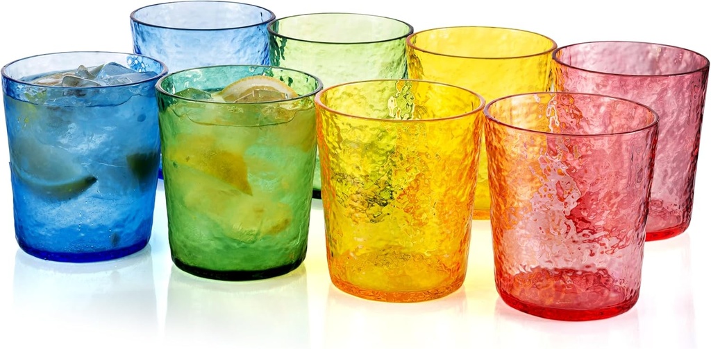 KX-WARE 12-ounce Acrylic Old Flashion Glasses Plastic Tumblers, set of 8 Mixed-Color