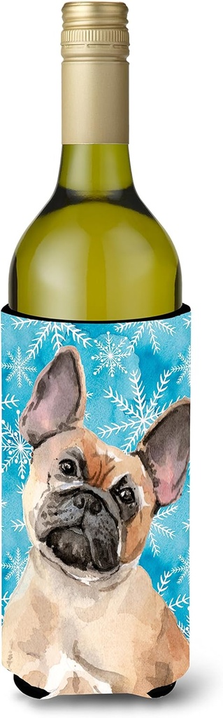 Caroline's Treasures BB9452LITERK Fawn French Bulldog Winter Wine Bottle Hugger Bottle Cooler Sleeve Hugger Machine Washable Collapsible Insulator Beverage Insulated Holder