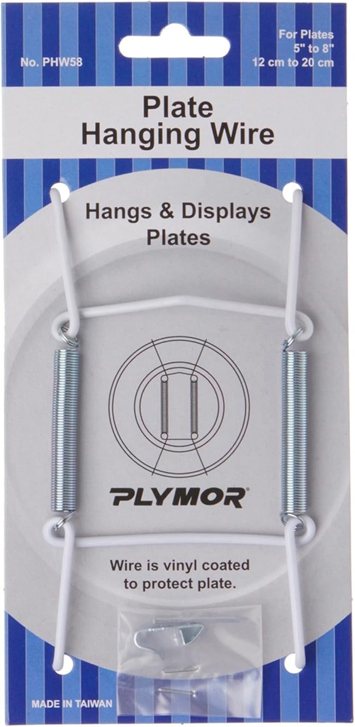 Plymor White Vinyl Finish Wall Mountable Plate Hanger, 4.625" H x 2.5" W x 0.5" D (for Plates 5" - 8"), Pack of 3