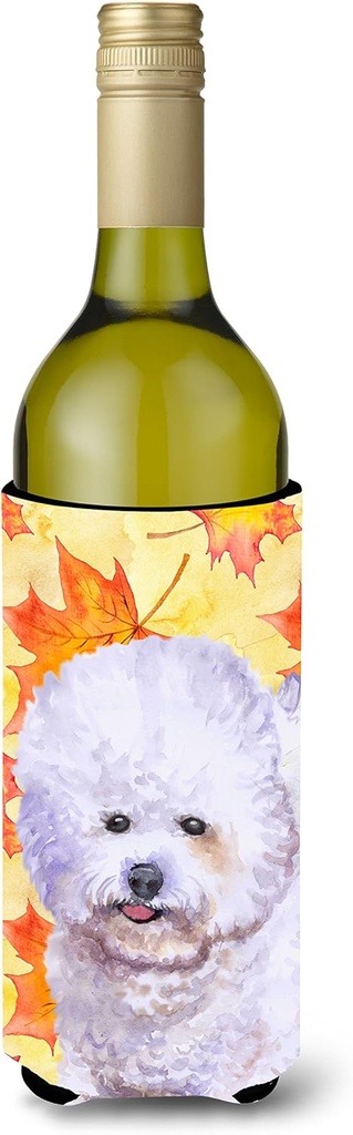 Caroline's Treasures BB9909LITERK Bichon Frise Fall Wine Bottle Hugger, Yellow Bottle Cooler Sleeve Hugger Machine Washable Collapsible Insulator Beverage Insulated Holder