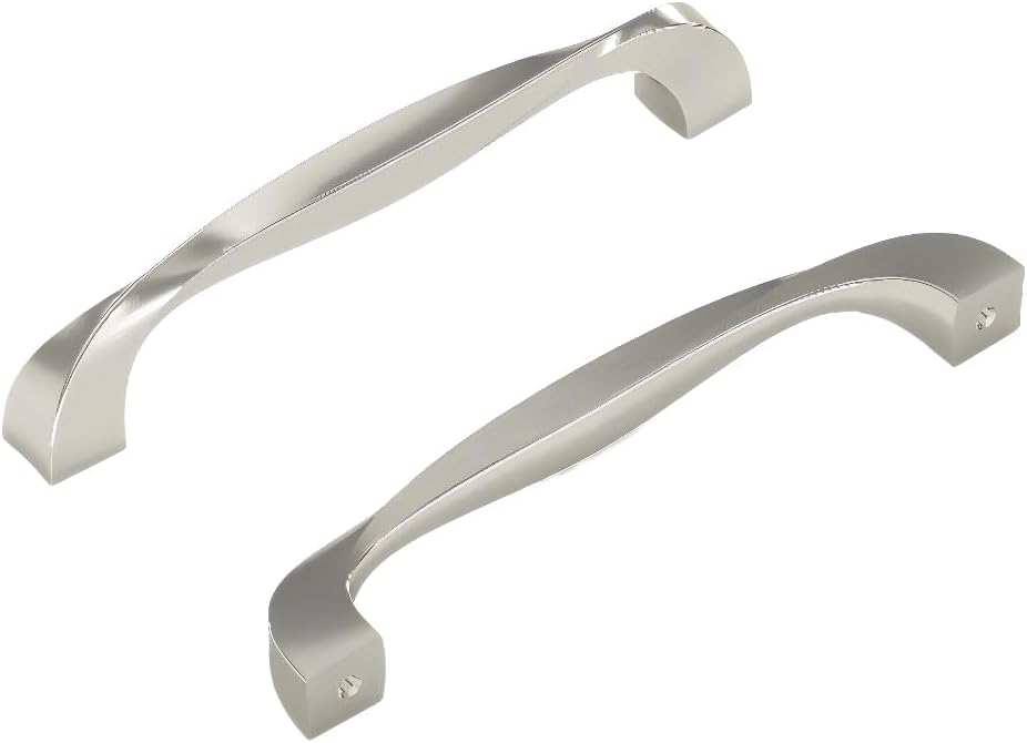 Hickory Hardware 1 Pack Solid Core Kitchen Cabinet Pulls, Luxury Cabinet Handles, Hardware for Doors & Dresser Drawers, 5-1/16 Inch (128mm) Hole Center, Satin Nickel, Twist Collection