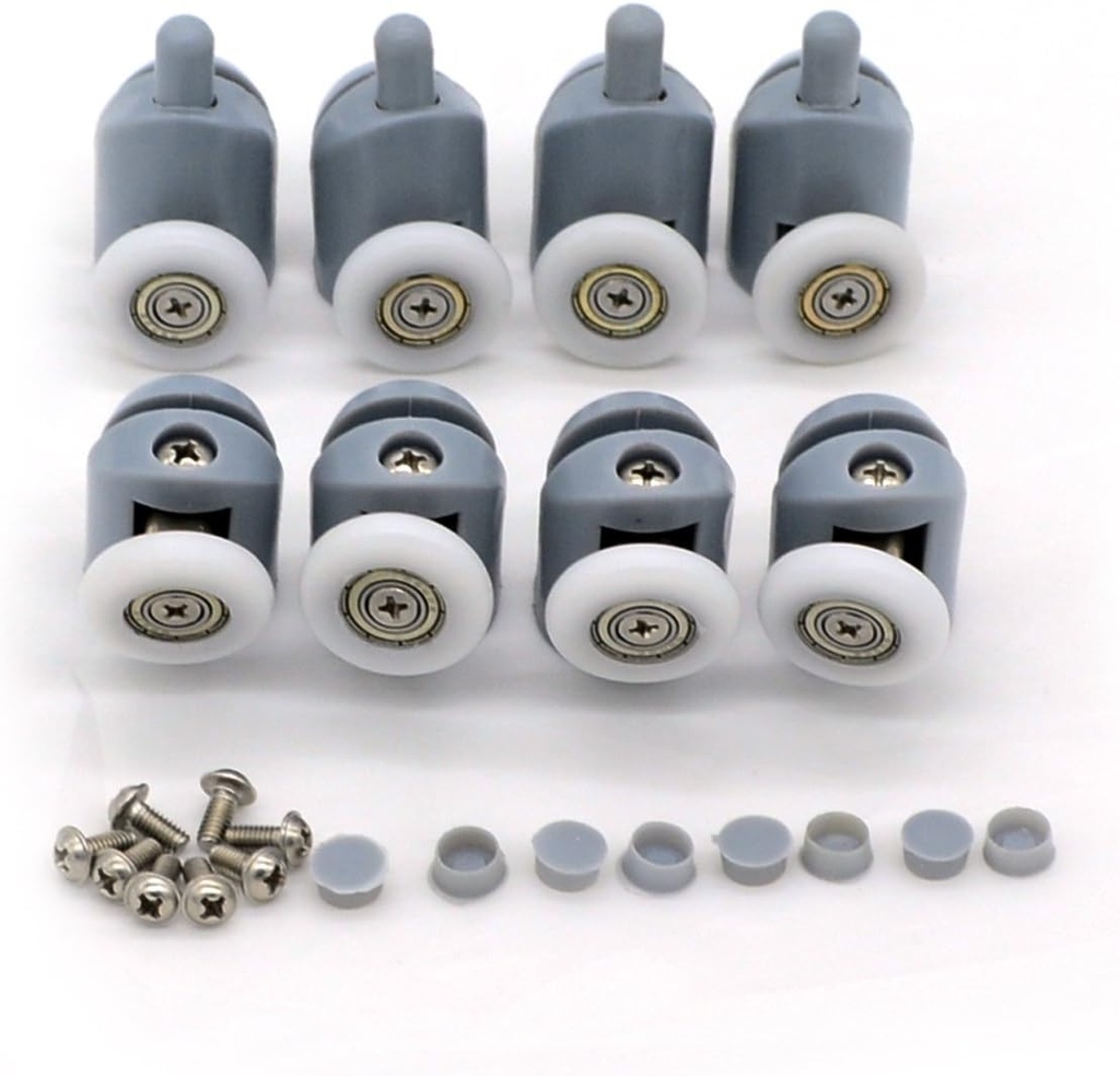 Shower Door Rollers, Set of 8 Single Shower Door Runners/Wheels/Pulleys/Guides 23mm Diameter Home Bathroom DIY Replacement Parts(4 Upper Rollers and 4 Bottom Rollers)