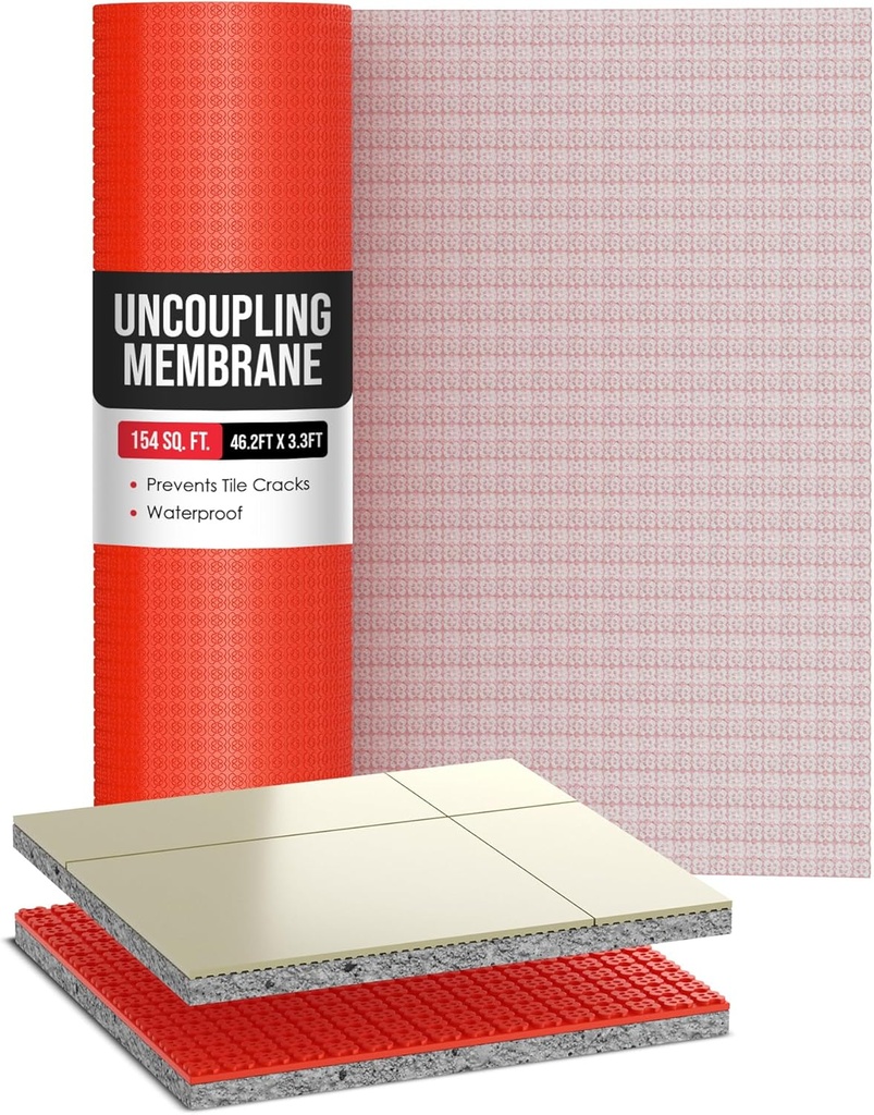 Houseables Uncoupling Membrane, Tile Underlayment, Tile Membrane, Flooring Underlayment, for Floor, Decoupling, Anti Fracture, Waterproof, Anti Crack, Vapor, 1/8" Thick, 3.3 ft x 46.2 ft / 154 Sq Ft