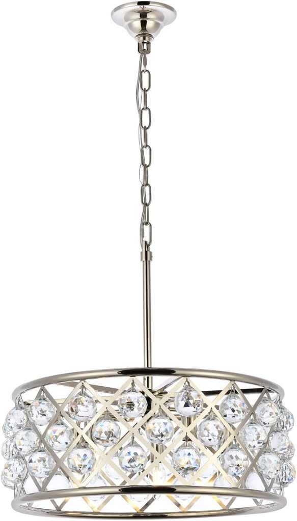 Elegant Lighting 1214D20PN/RC Madison Collection 5-Light Pendant Lamp with Royal Cut, 20" Depth x 9" Height, Polished Nickel Finish, Crystal