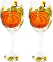 2PCS Hand Painted Pumpkin Goblets Fall Thanksgiving Wine Glass Fall Autumn table Decor Fall Wine Glasses with Stem for Thanksgiving Hostess Perfect Gifts (Pumpkin-B)