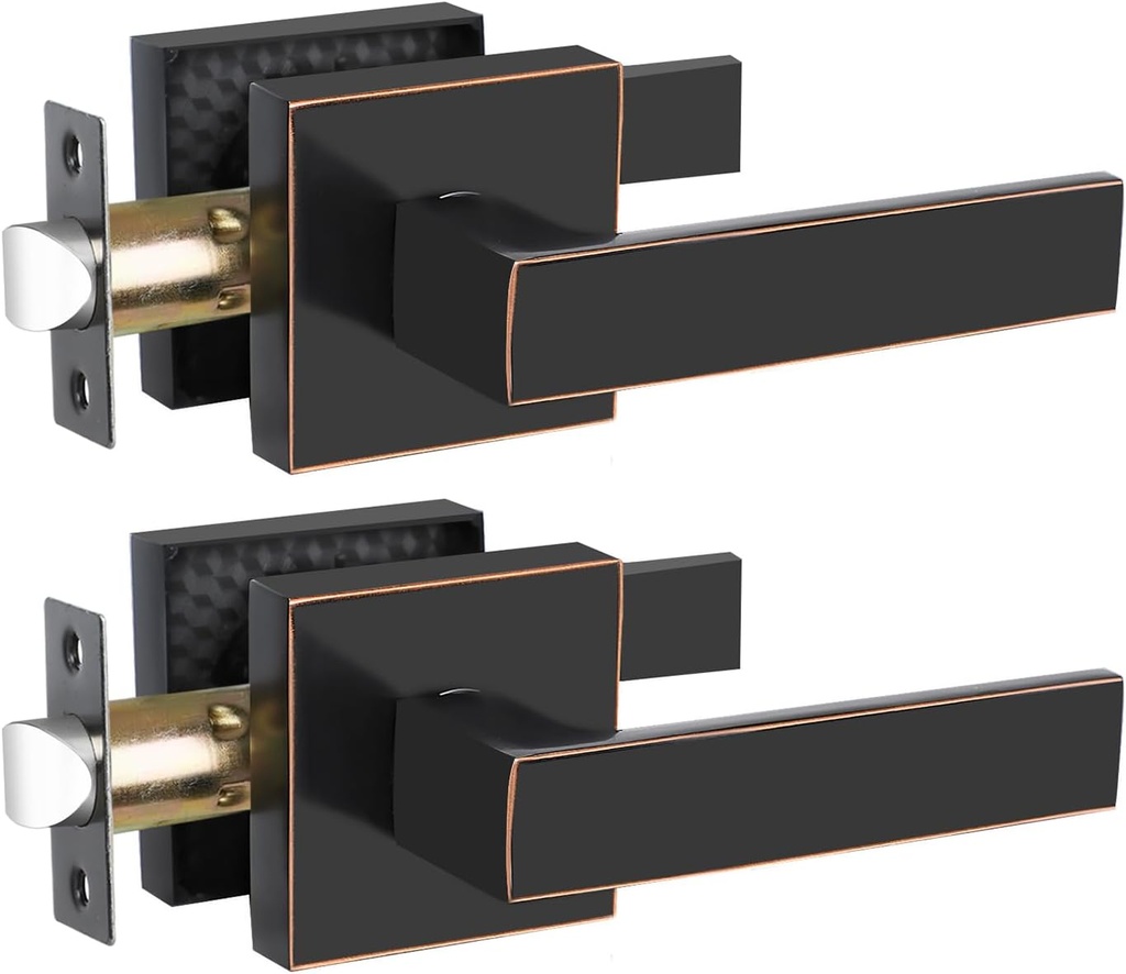 Passage Door Levers, Oil Rubbed Bronze Door Handles for Hallway and Closet, Heavy Duty Non-Locking Interior Door Levers, Square Keyless Door Handles for Right & Left Sided Door, 2 Pack