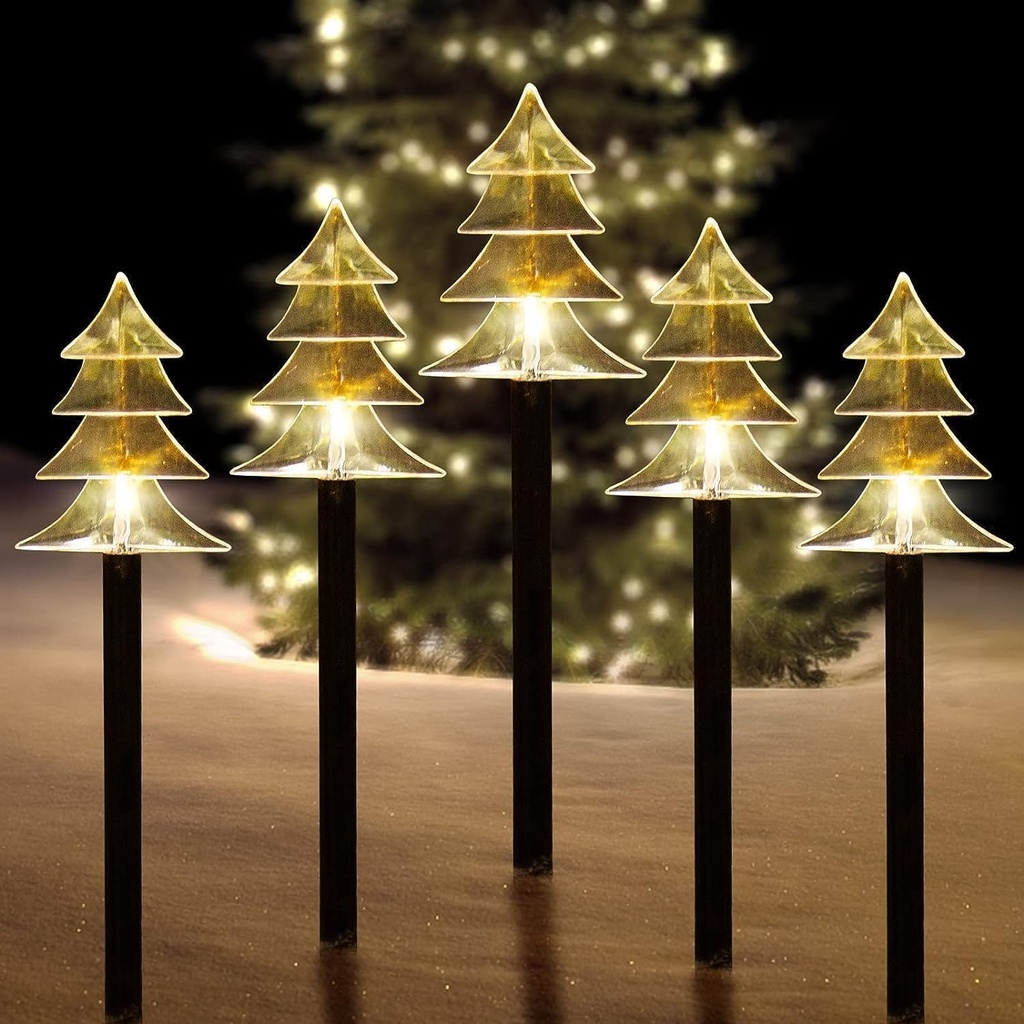 ILLUMINEW Outdoor Christmas Decorations, Solar Christmas Pathway Lights, Set of 5 Waterproof Landscape LED Lights for Yard Lawn Patio Walkway Decor