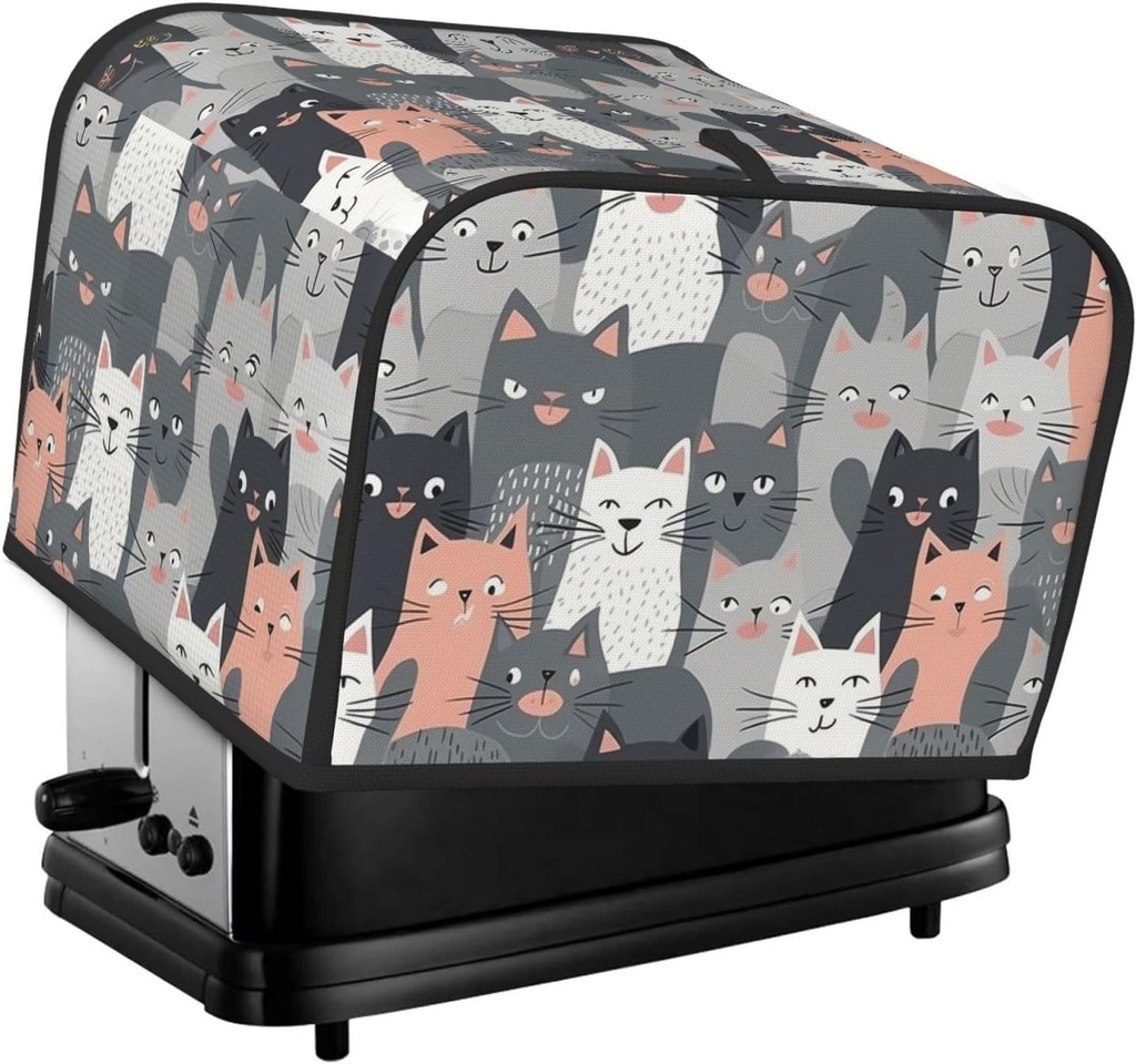 4 Slice Toaster Cover with Pocket Universal Size Toasters Dusts Covers Cute Funny Grey Cats Pattern Bread Machine Cover & Protection Bread Machine Protector Small Kitchen Appliance Covers