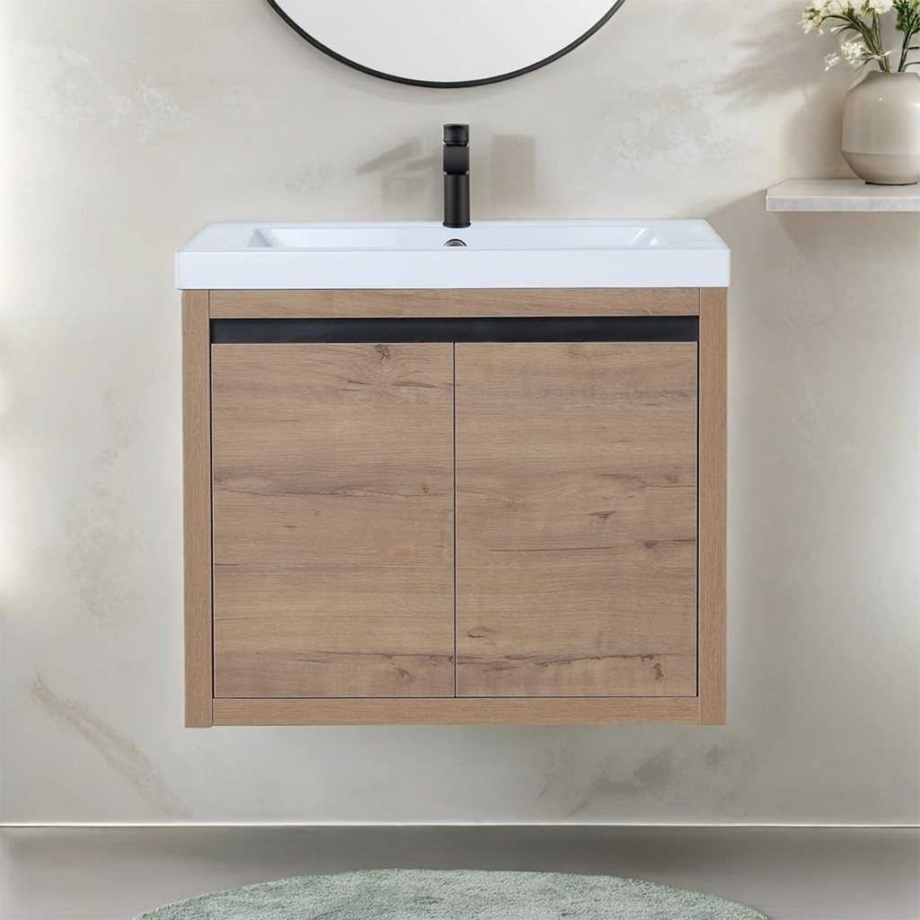 Generic 24"" Bathroom Vanity with Sink, 24 Inch Floating Bathroom Vanity, Single Sink Bathroom Vanity Combo, Modern Bathroom Vanity, Brown Wall Mounted Cabinet Set, DzYLBVC00924IMO-1