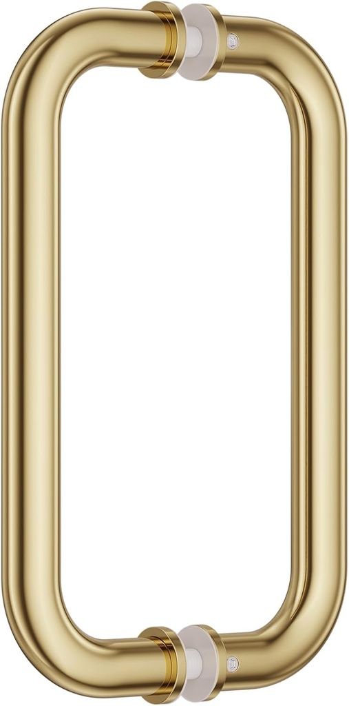 Ranbo Polished Gold 8" CTC Tubular Back-to-Back Shower Door Handle,Heavy-Duty 1.0mm Thick 304 Stainless Steel,for 1/4"- 1/2" Thick Glass and 1-3/8" - 2-1/6" Thick Wooden or Metal Doors
